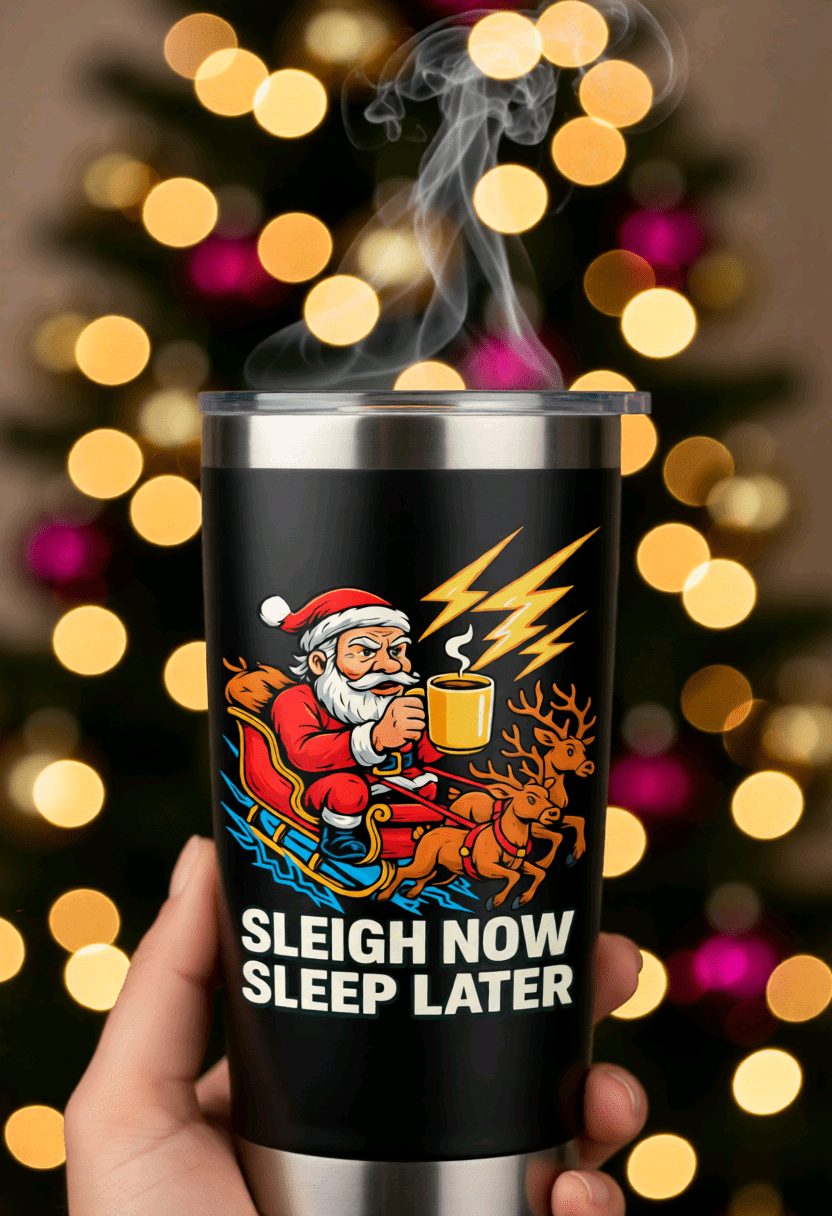 Funny tumbler, sleigh now, sleep later